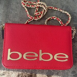 Bebe Bold Red Crossbody Bag with Gold Accents